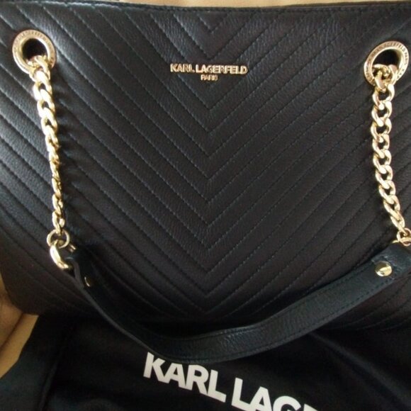 NEW - KARL LAGERFELD Women's Charlotte Shoulder Bag, Black/Gold - Picture 1 of 5